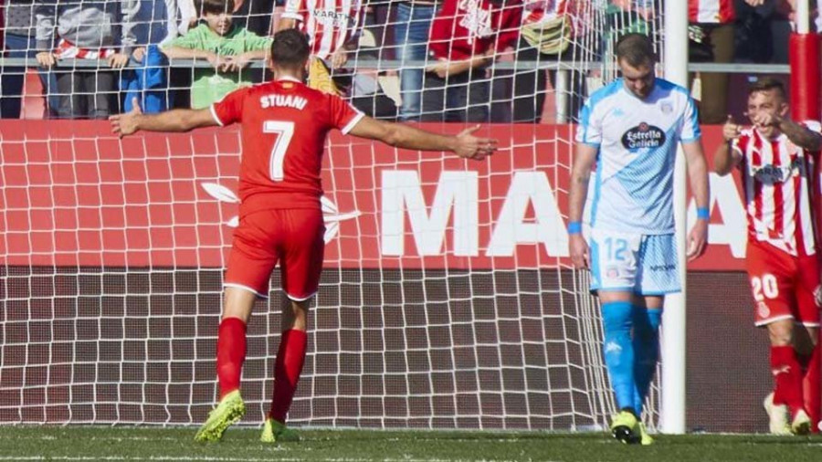 Un triplete de Stuani destroza al Lugo y refuerza al Girona