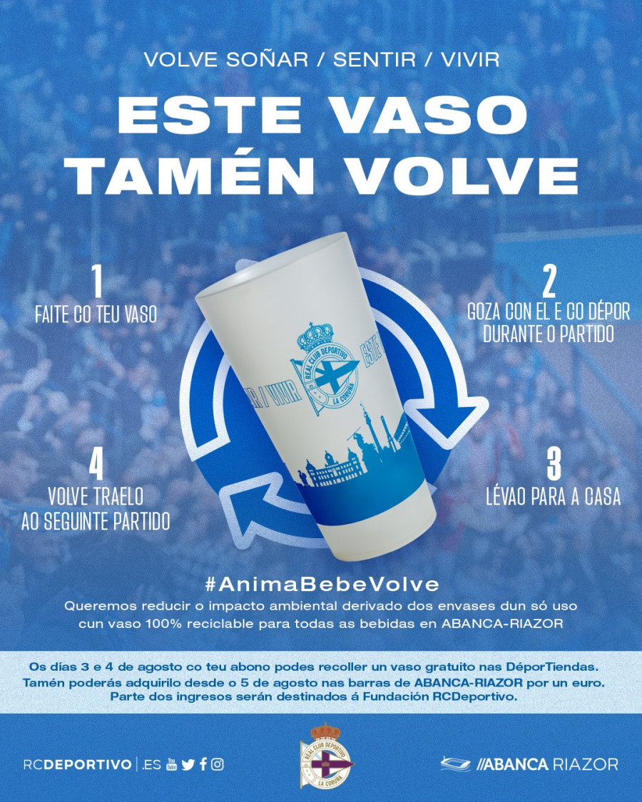 El Depor inicia una campaña para reducir el uso de plástico en Riazor