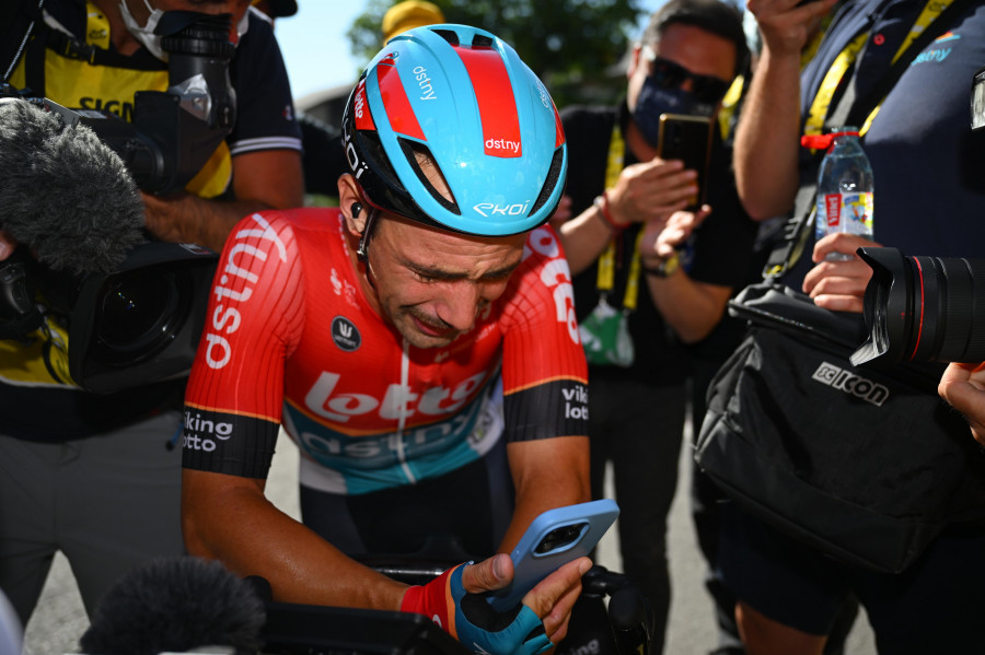 Campenaerts llora la emoción de su estreno en el Tour y Pogacar sigue lider