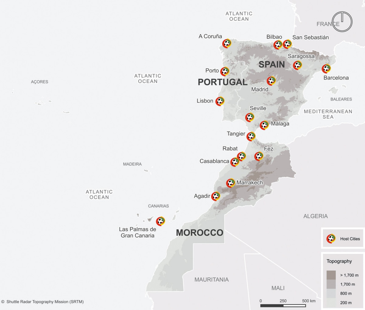 Mapa sedes Mundial 2030